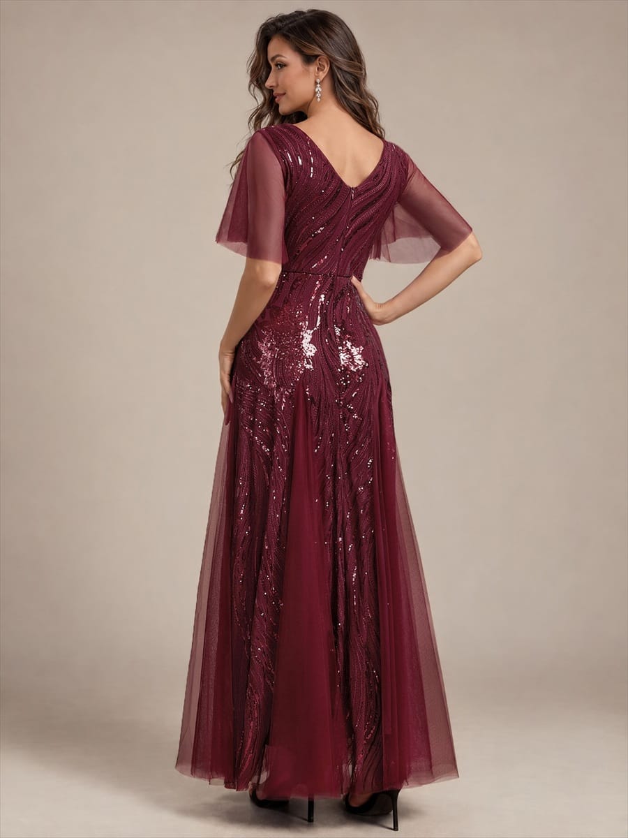 Sequin Mermaid V-Neck Maxi Dress