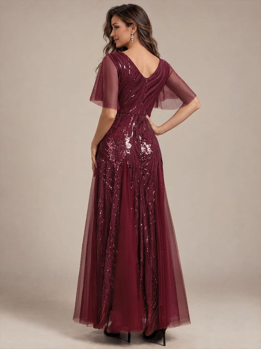Sequin Mermaid V-Neck Maxi Dress