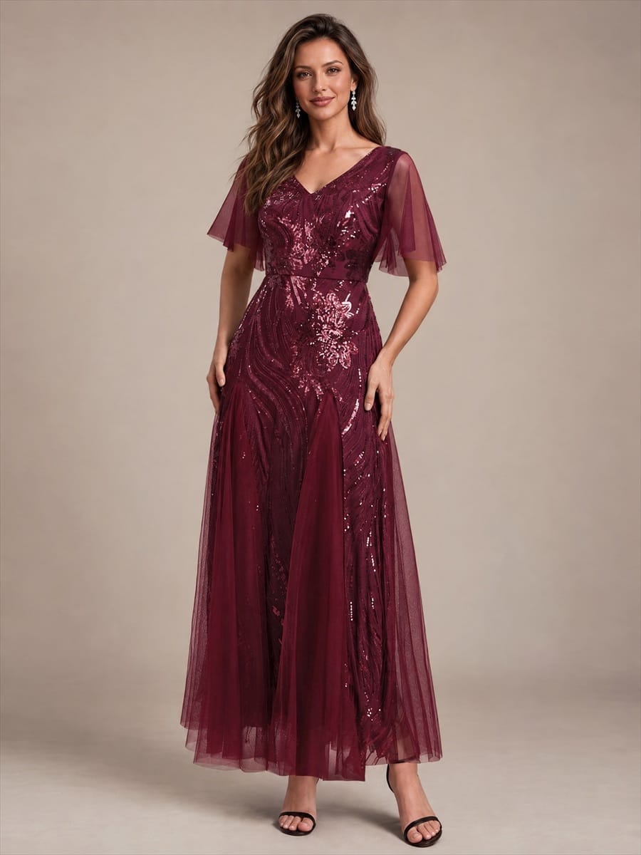 Sequin Mermaid V-Neck Maxi Dress