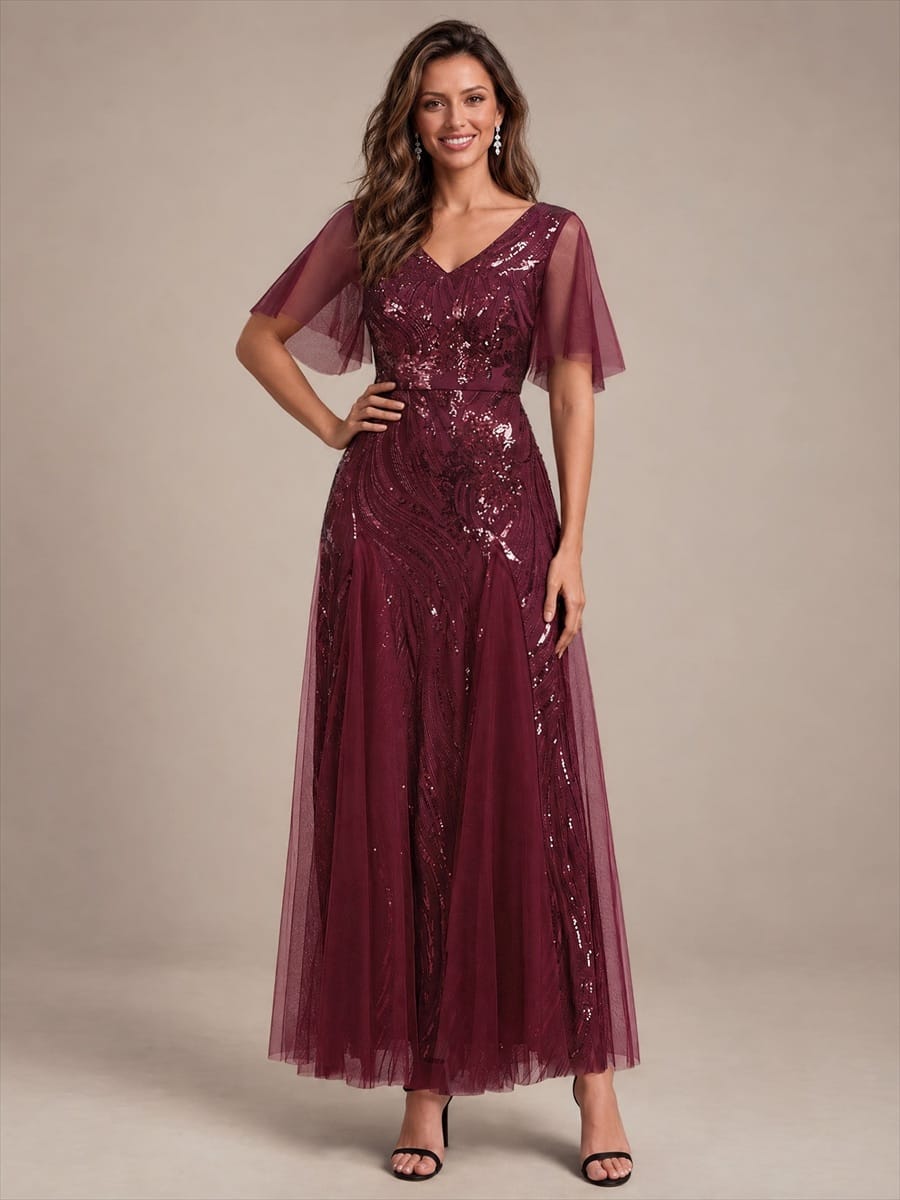 Sequin Mermaid V-Neck Maxi Dress