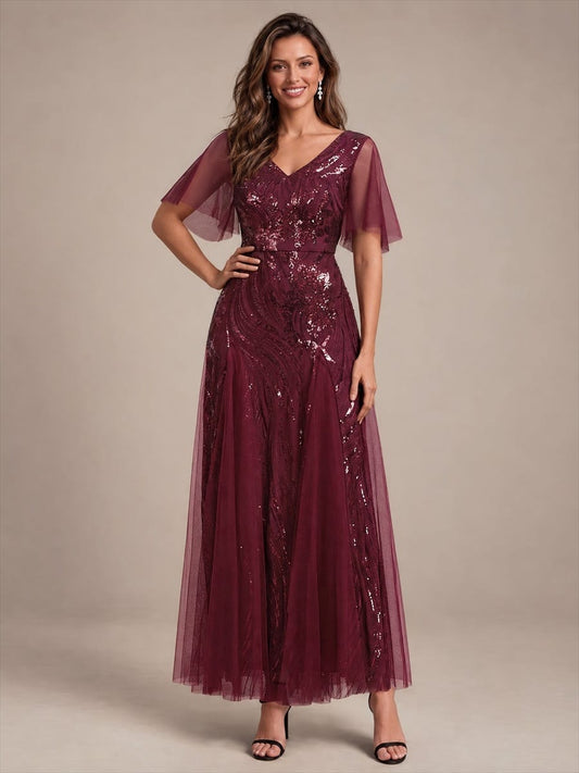 Sequin Mermaid V-Neck Maxi Dress