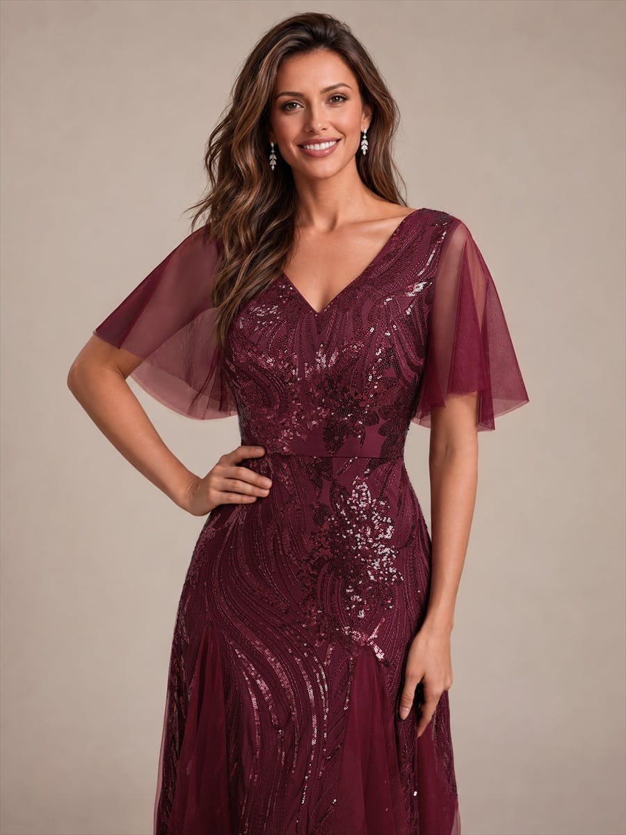 Sequin Mermaid V-Neck Maxi Dress