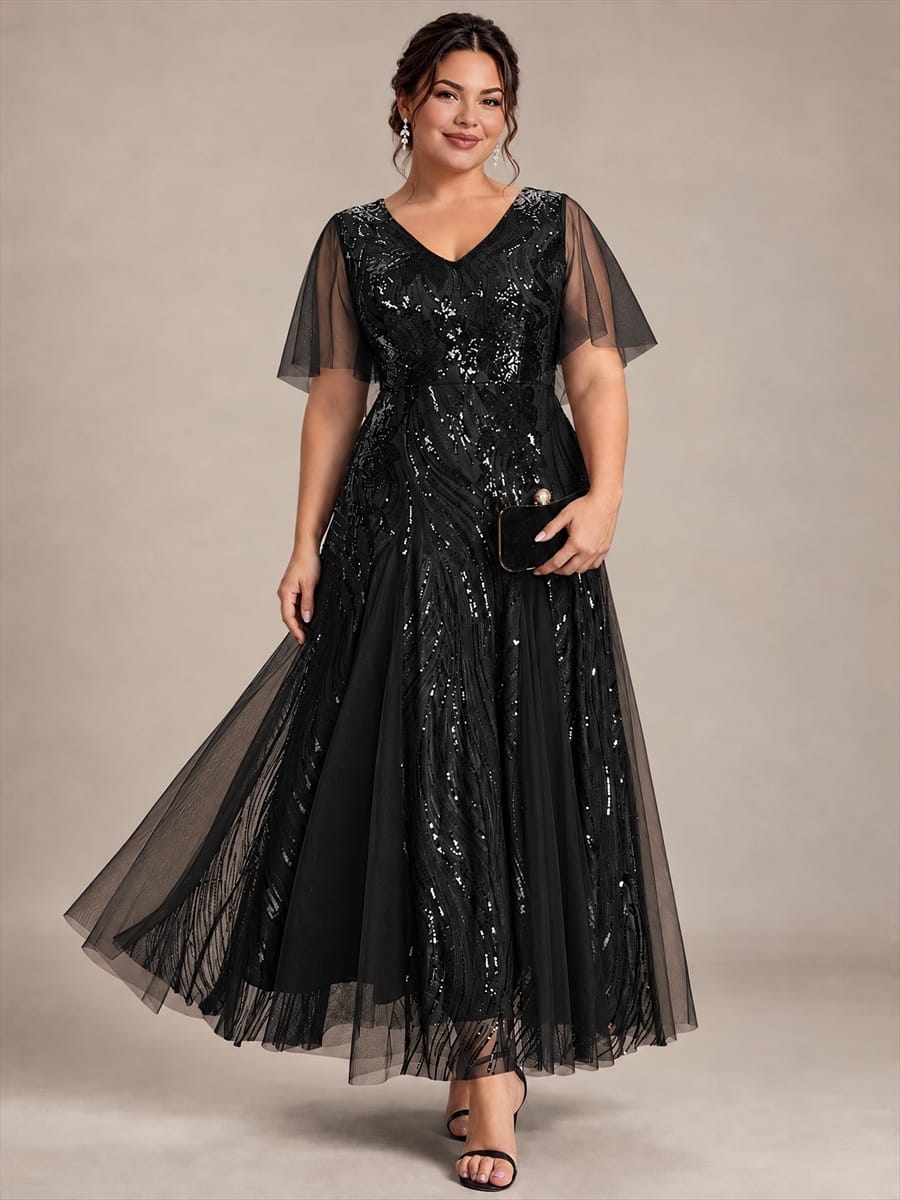 Sequin Mermaid V-Neck Maxi Dress