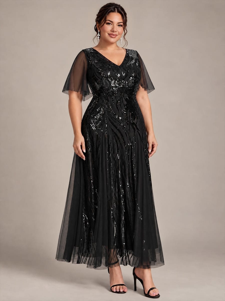 Sequin Mermaid V-Neck Maxi Dress