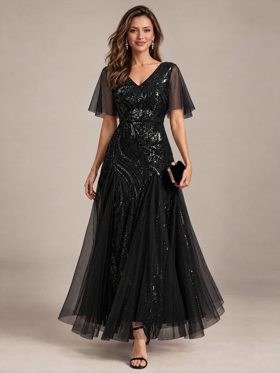 Sequin Mermaid V-Neck Maxi Dress