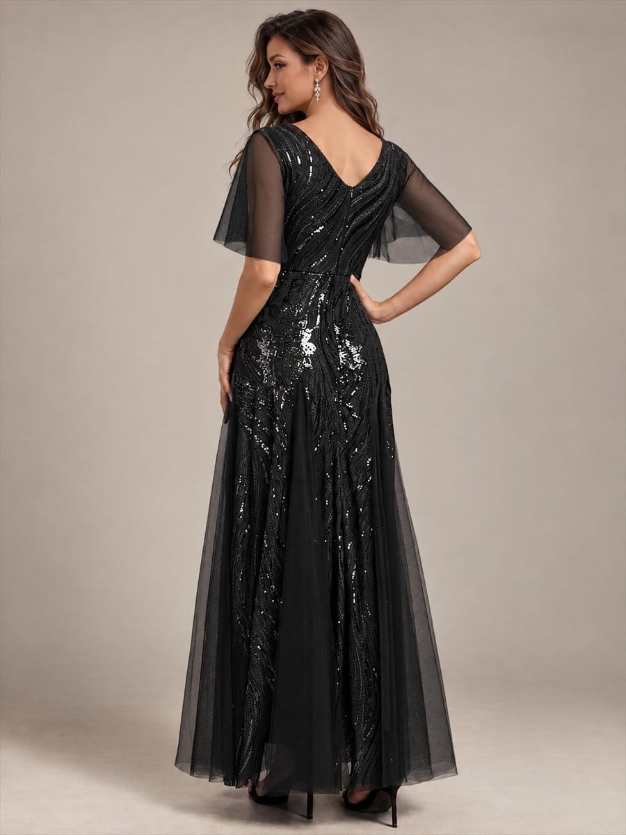 Sequin Mermaid V-Neck Maxi Dress