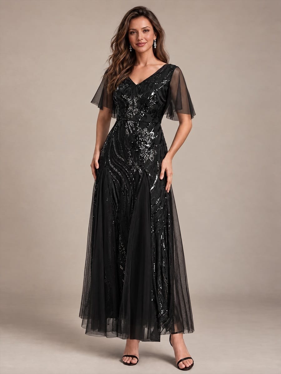 Sequin Mermaid V-Neck Maxi Dress