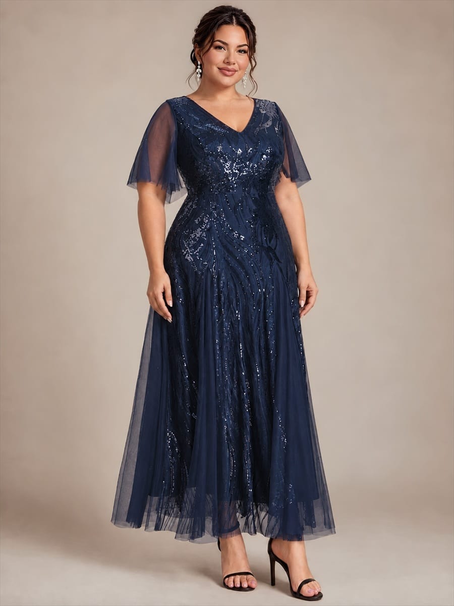 Sequin Mermaid V-Neck Maxi Dress