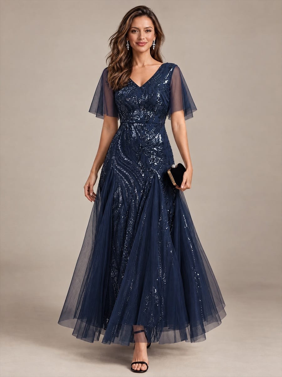 Sequin Mermaid V-Neck Maxi Dress