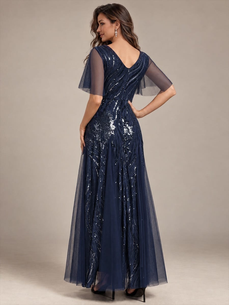 Sequin Mermaid V-Neck Maxi Dress