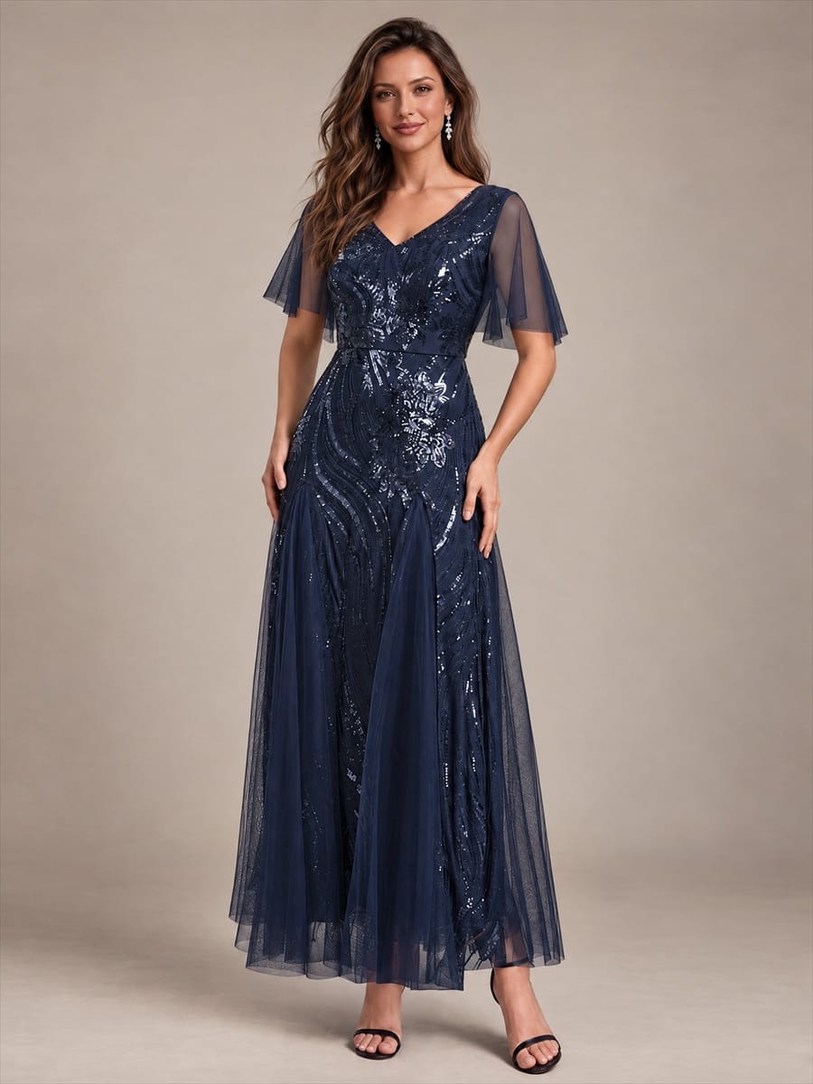 Sequin Mermaid V-Neck Maxi Dress