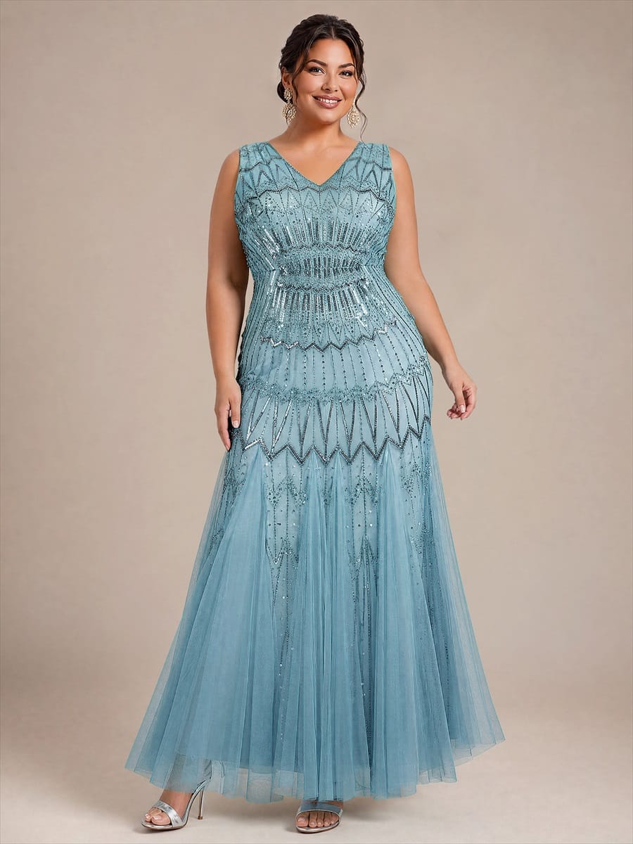 Beaded Sequin Mermaid Evening Dress