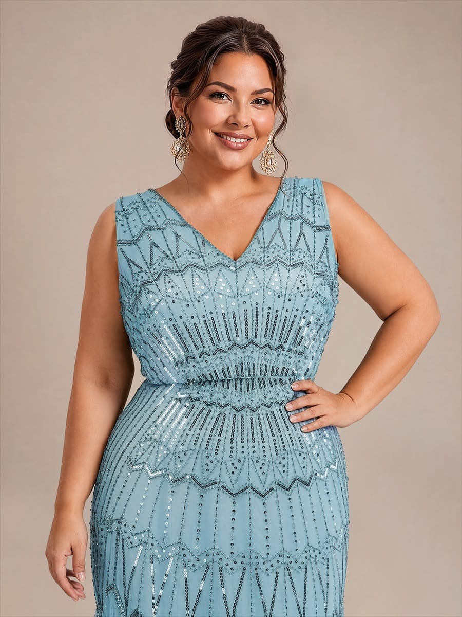 Beaded Sequin Mermaid Evening Dress