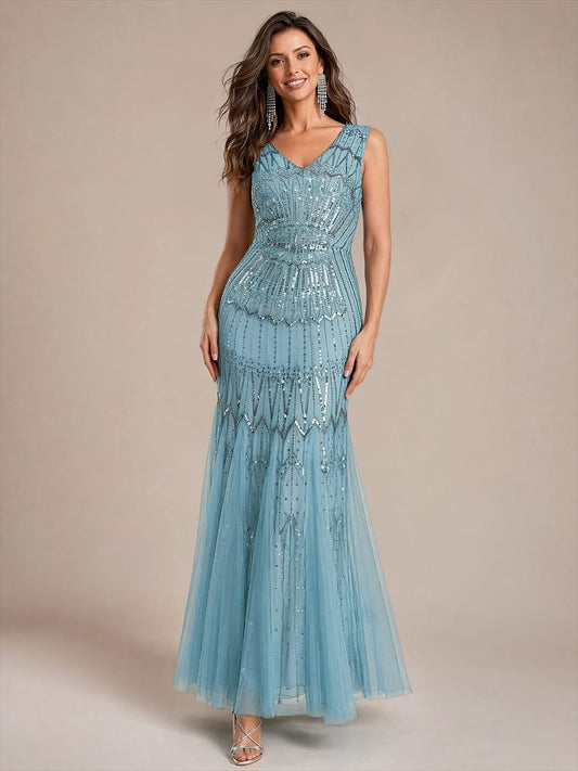 Beaded Sequin Mermaid Evening Dress
