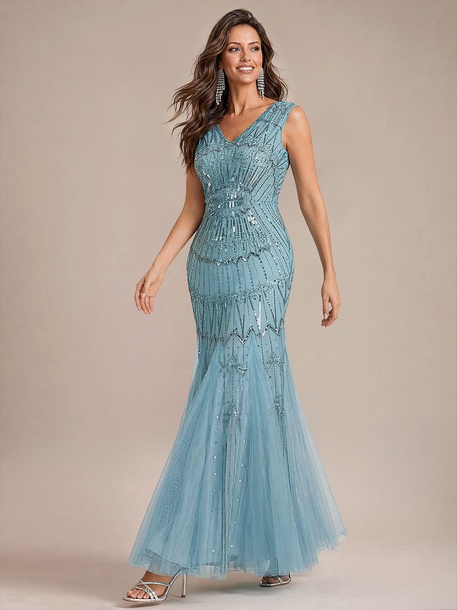 Beaded Sequin Mermaid Evening Dress