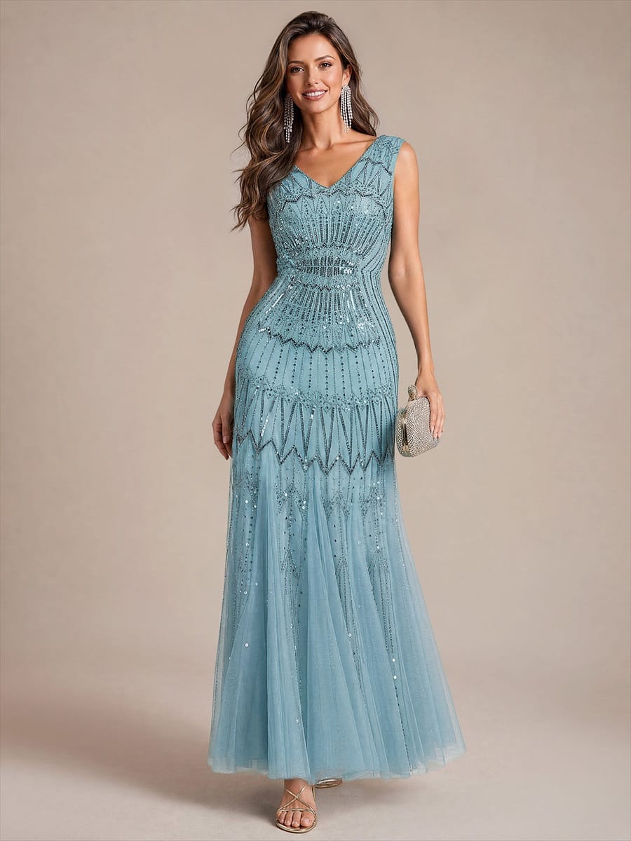 Beaded Sequin Mermaid Evening Dress