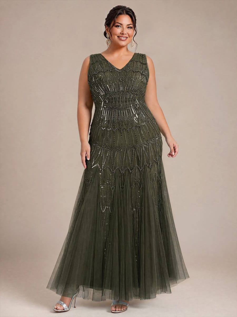 Beaded Sequin Mermaid Evening Dress