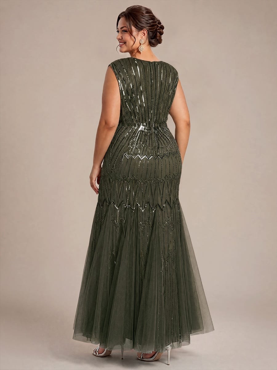 Beaded Sequin Mermaid Evening Dress