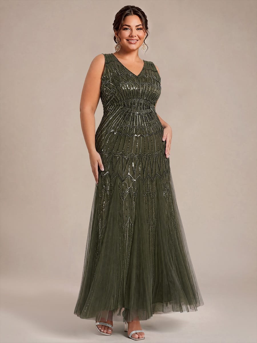Beaded Sequin Mermaid Evening Dress