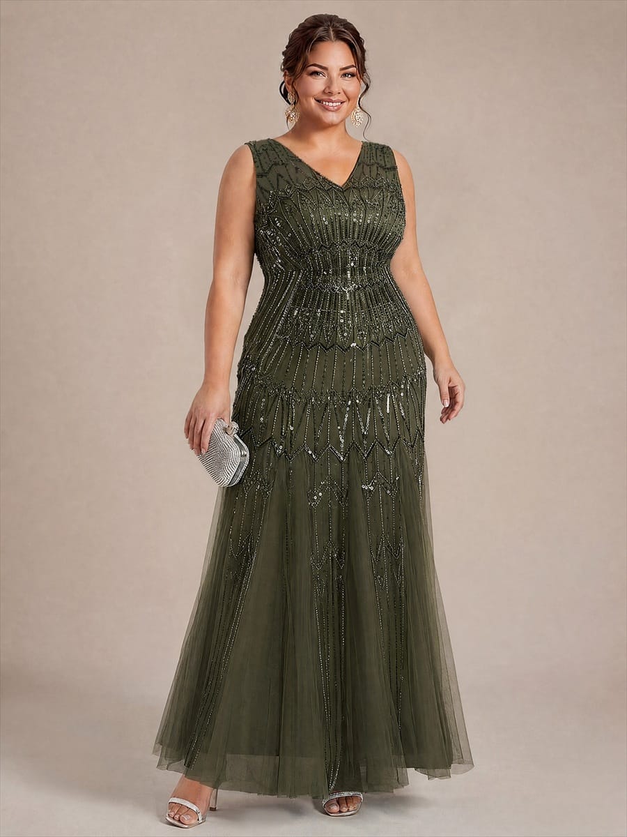 Beaded Sequin Mermaid Evening Dress