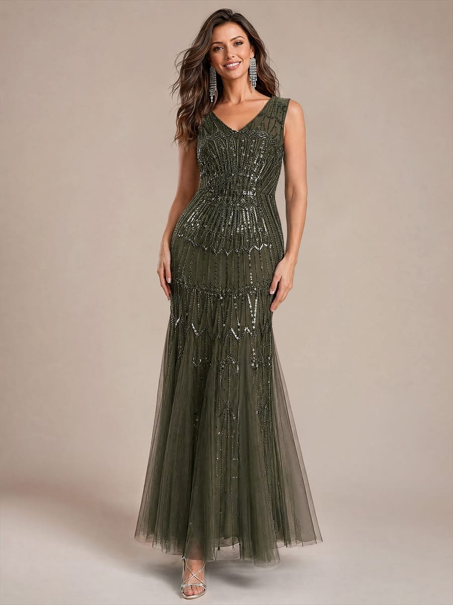 Beaded Sequin Mermaid Evening Dress