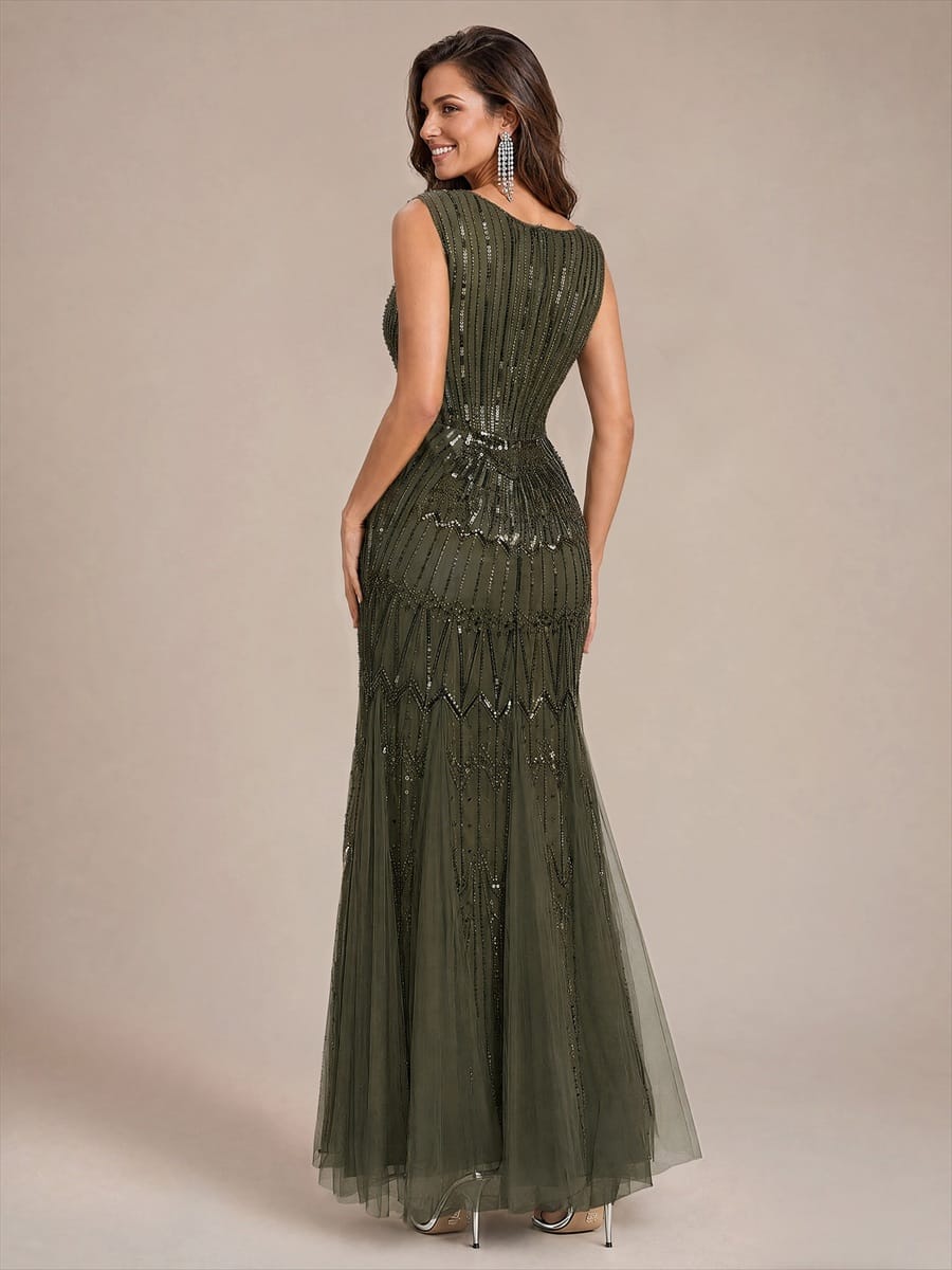 Beaded Sequin Mermaid Evening Dress