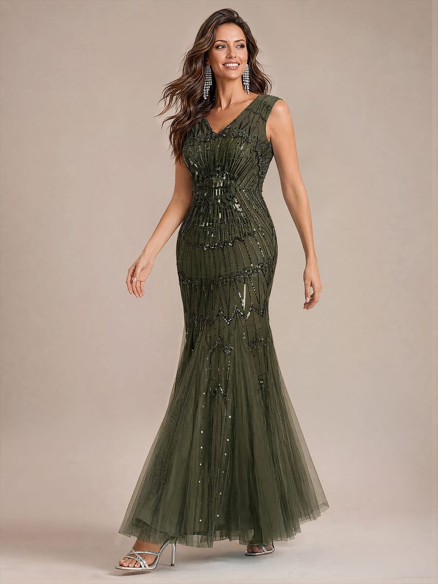 Beaded Sequin Mermaid Evening Dress