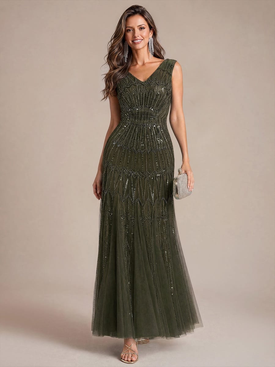 Beaded Sequin Mermaid Evening Dress