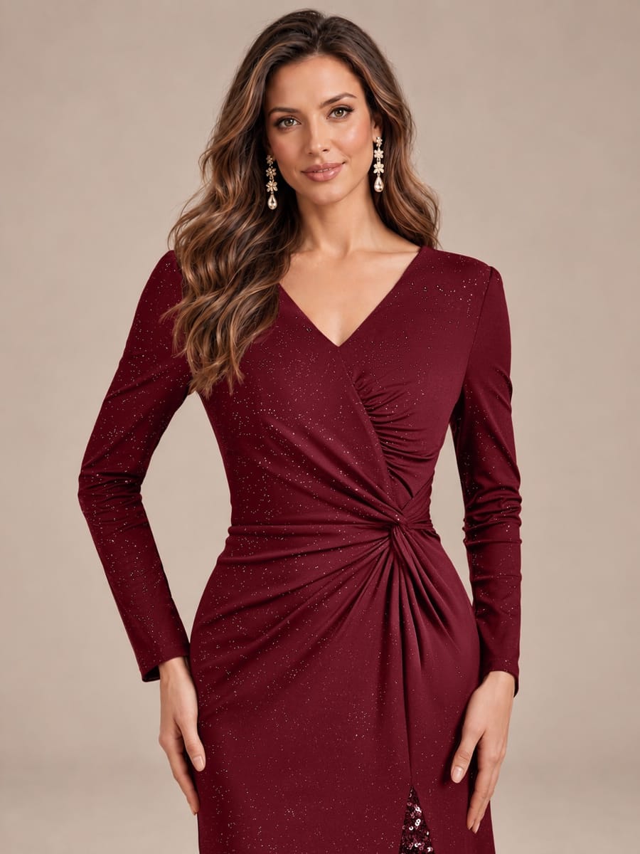 Knot Detail Jersey Long Sleeve Maxi Dress