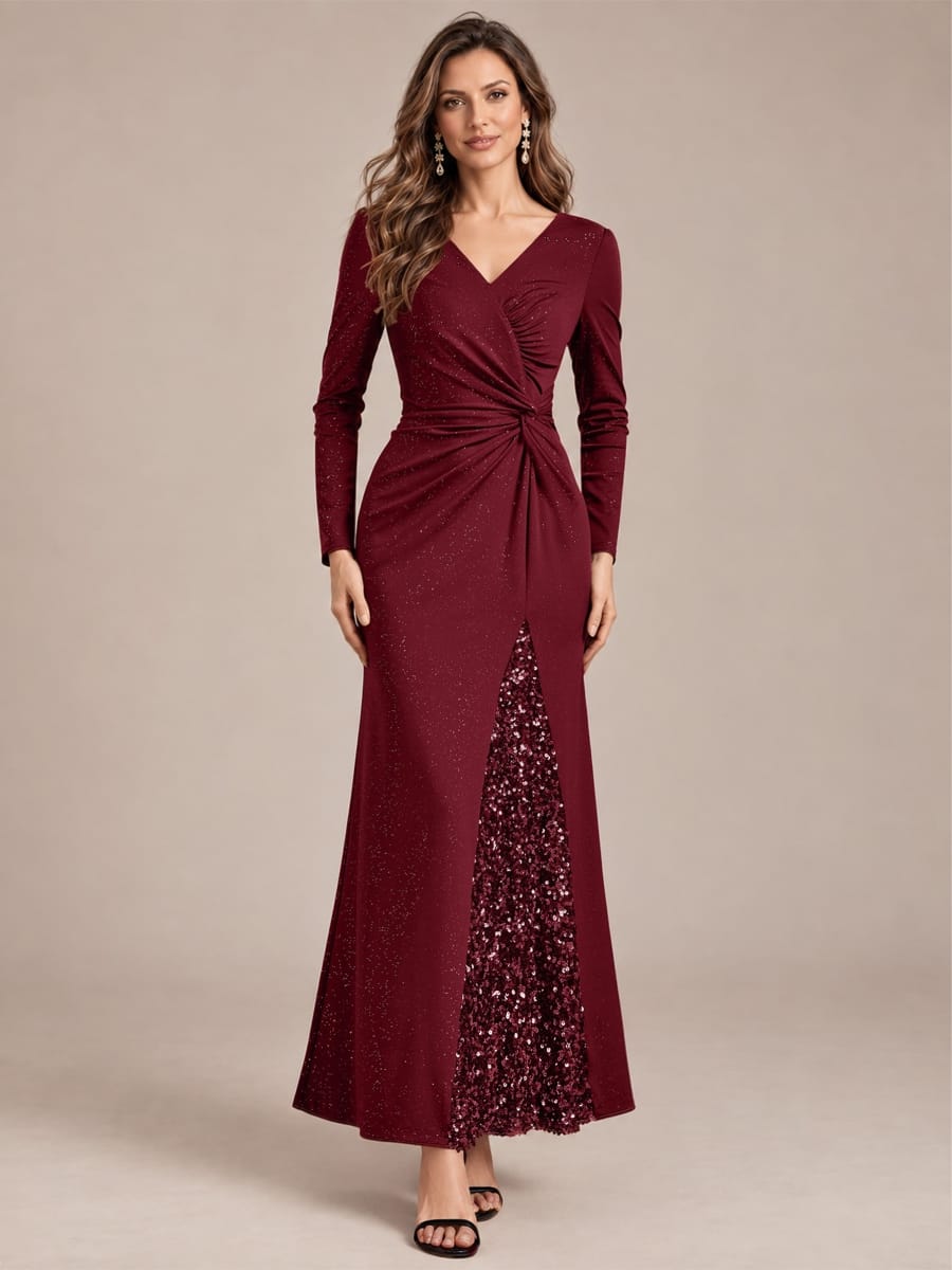 Knot Detail Jersey Long Sleeve Maxi Dress