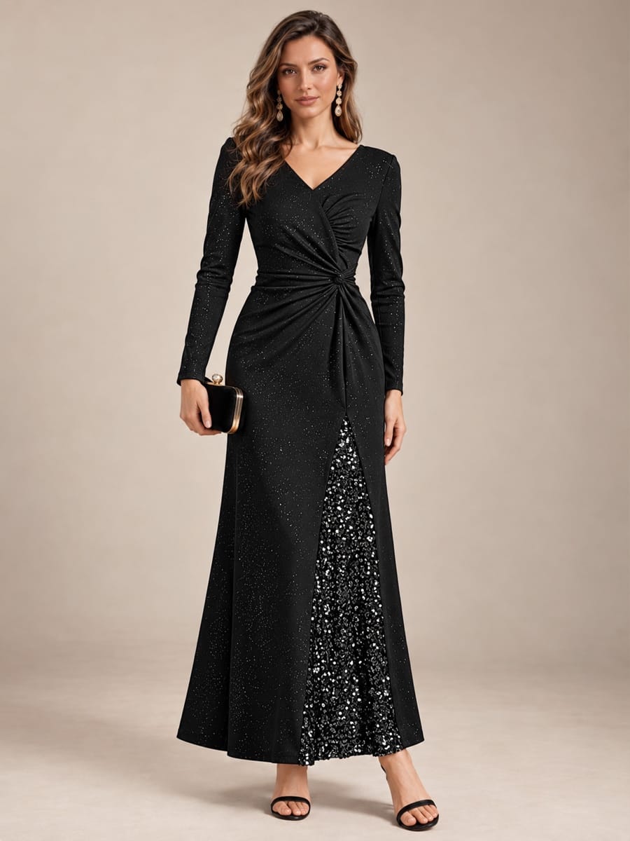 Knot Detail Jersey Long Sleeve Maxi Dress