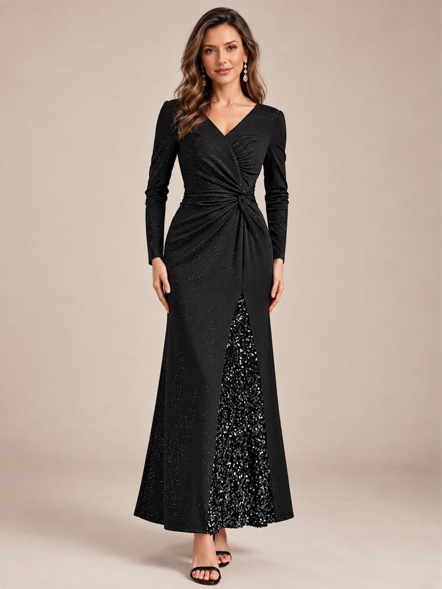 Knot Detail Jersey Long Sleeve Maxi Dress