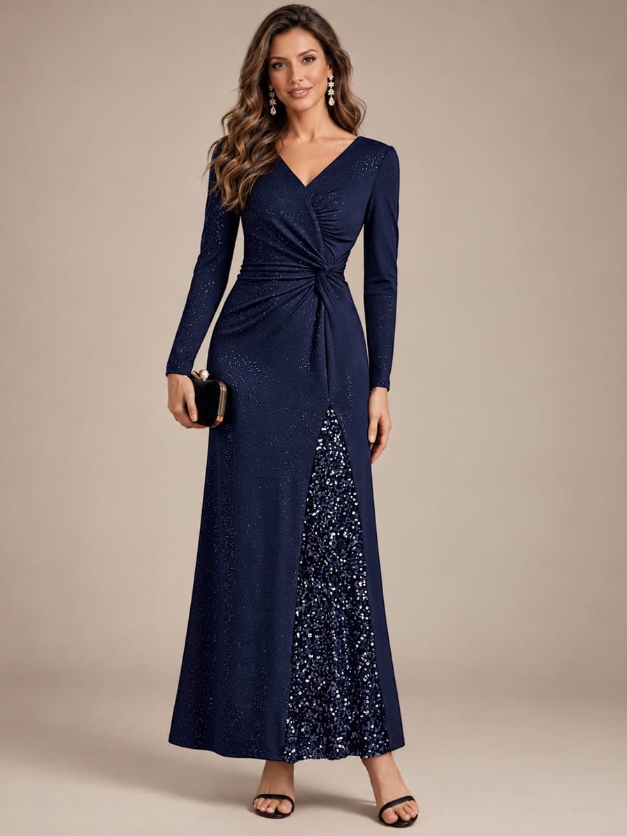 Knot Detail Jersey Long Sleeve Maxi Dress