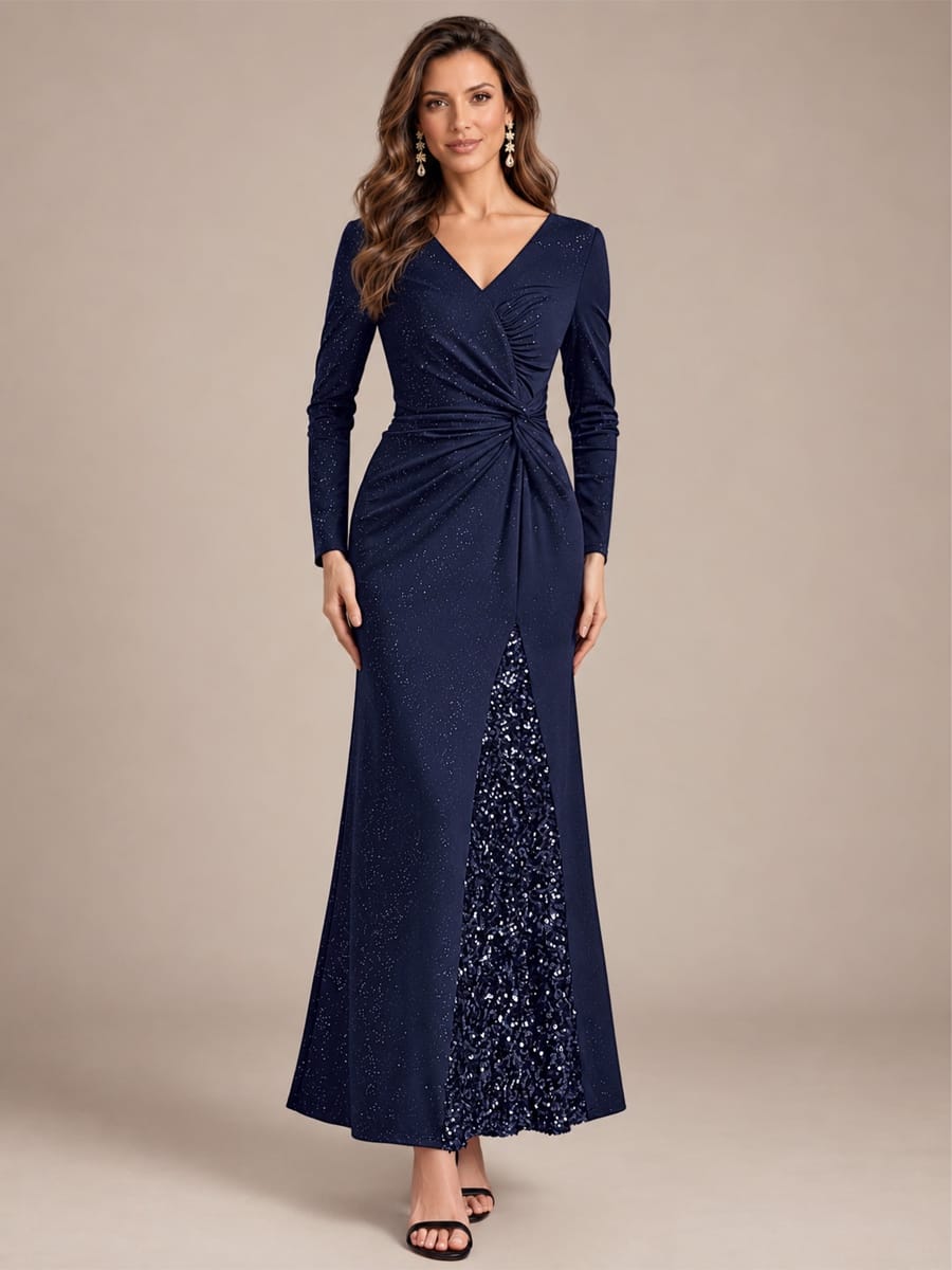 Knot Detail Jersey Long Sleeve Maxi Dress