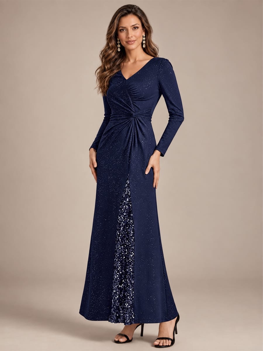 Knot Detail Jersey Long Sleeve Maxi Dress