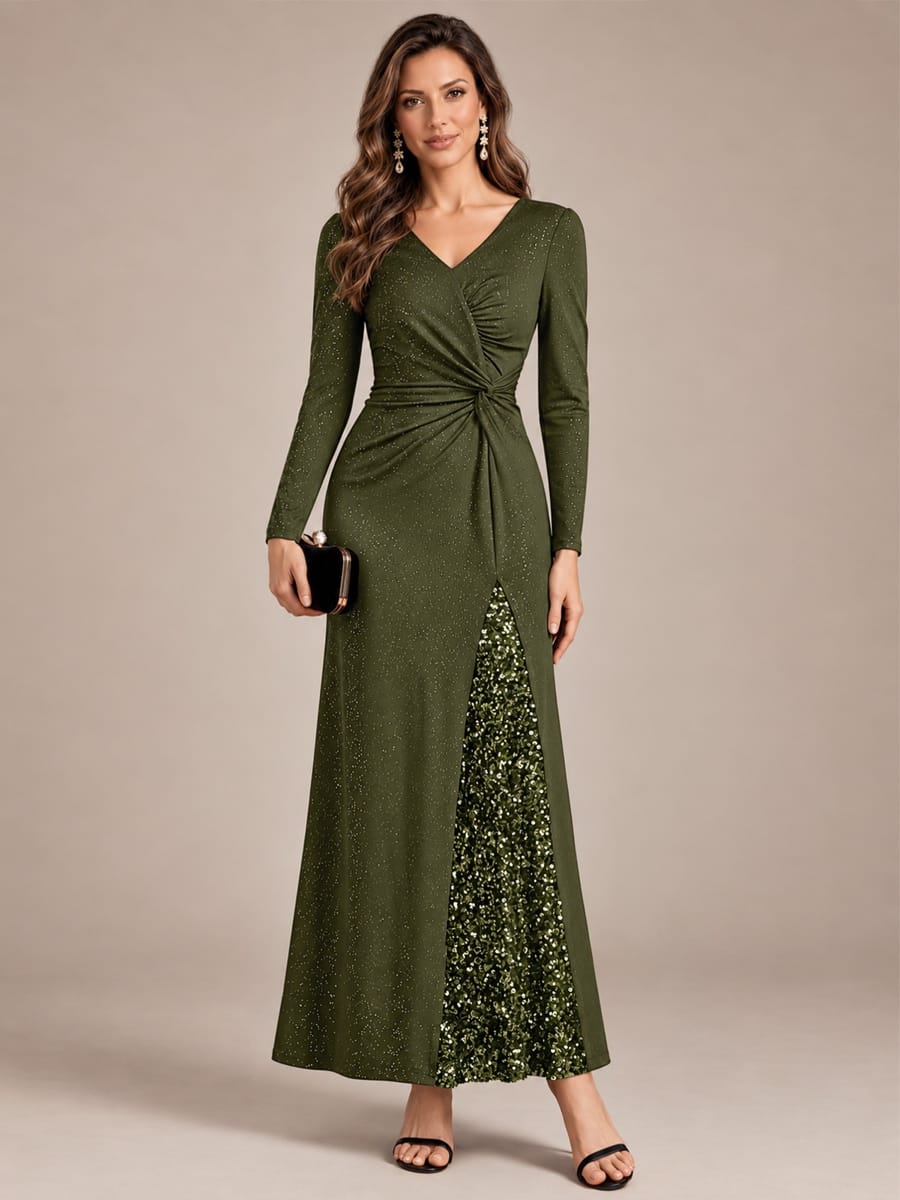 Knot Detail Jersey Long Sleeve Maxi Dress