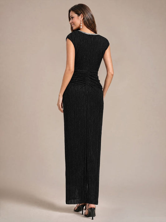 Bodycon Tulle V-Neck Maxi Evening Dress