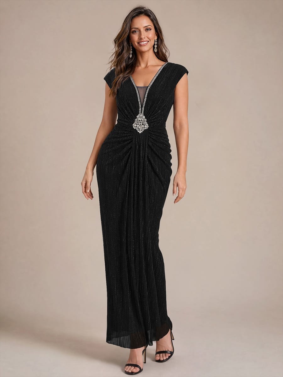 Bodycon Tulle V-Neck Maxi Evening Dress
