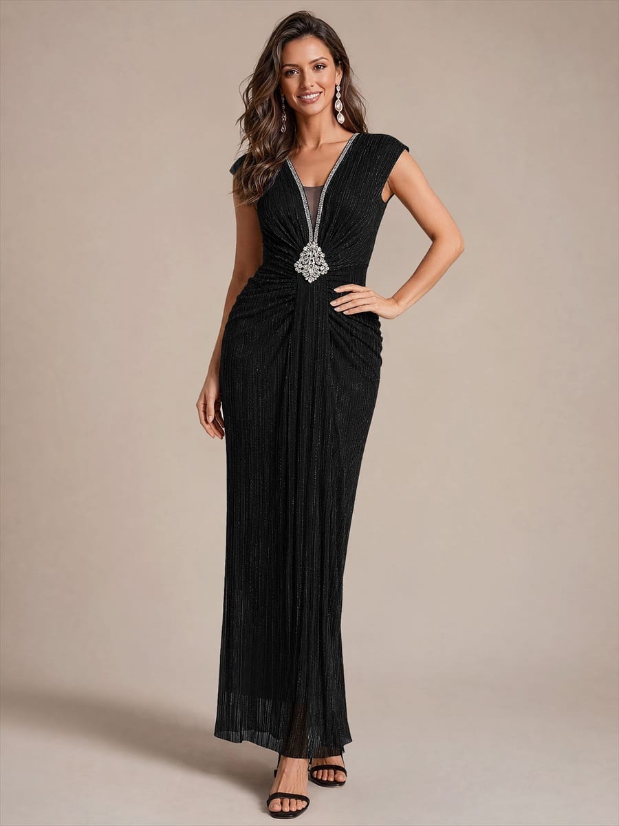 Bodycon Tulle V-Neck Maxi Evening Dress