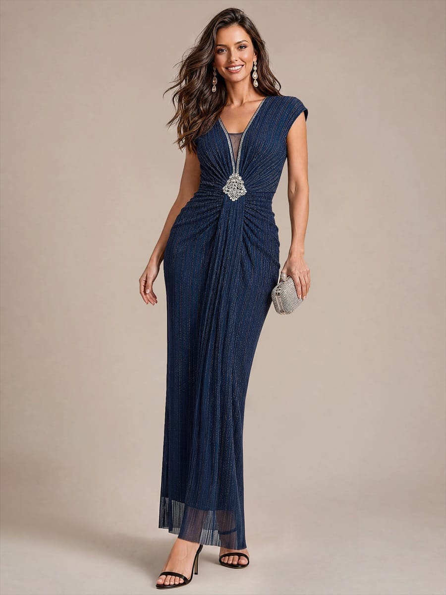 Bodycon Tulle V-Neck Maxi Evening Dress