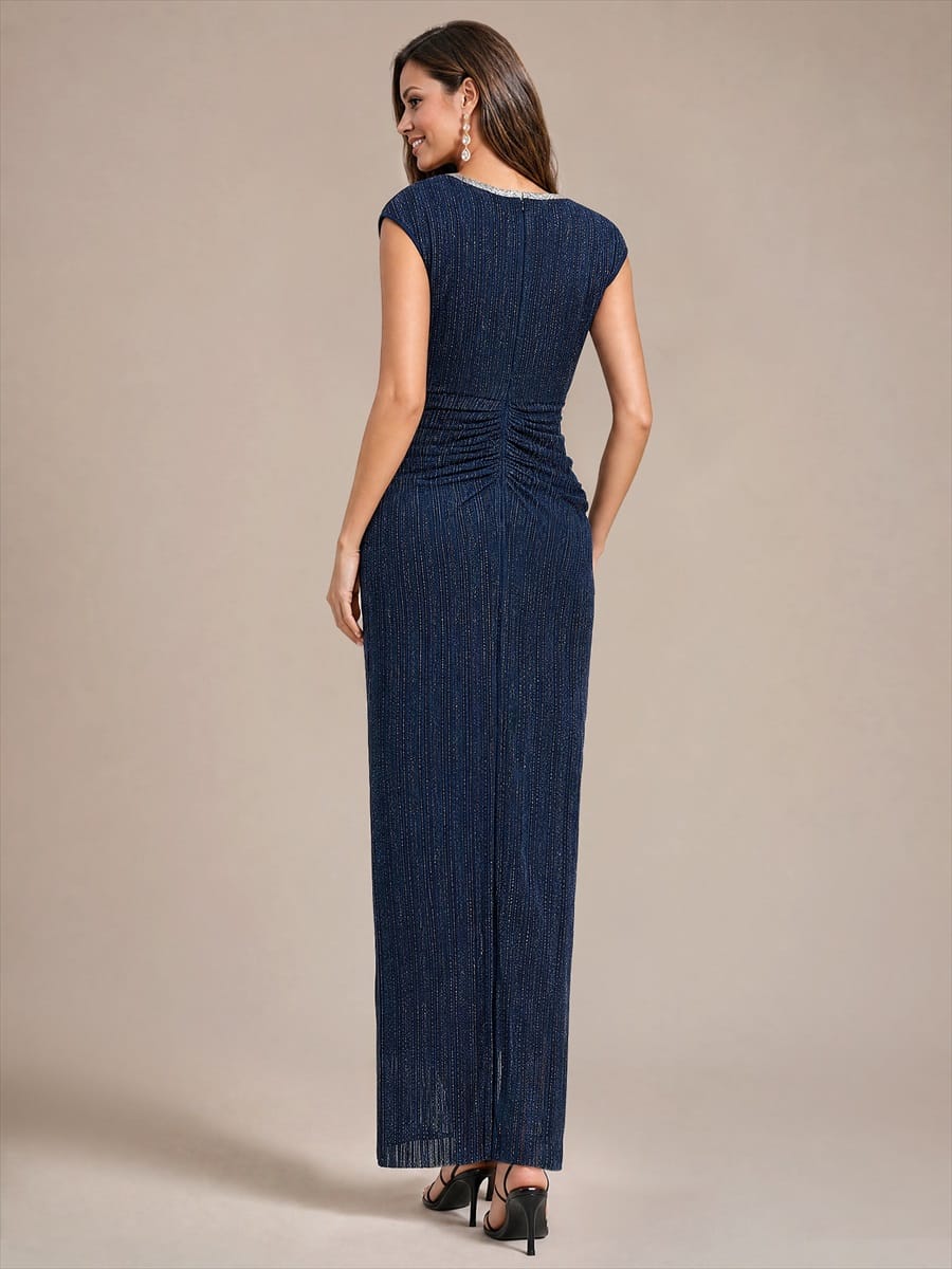 Bodycon Tulle V-Neck Maxi Evening Dress