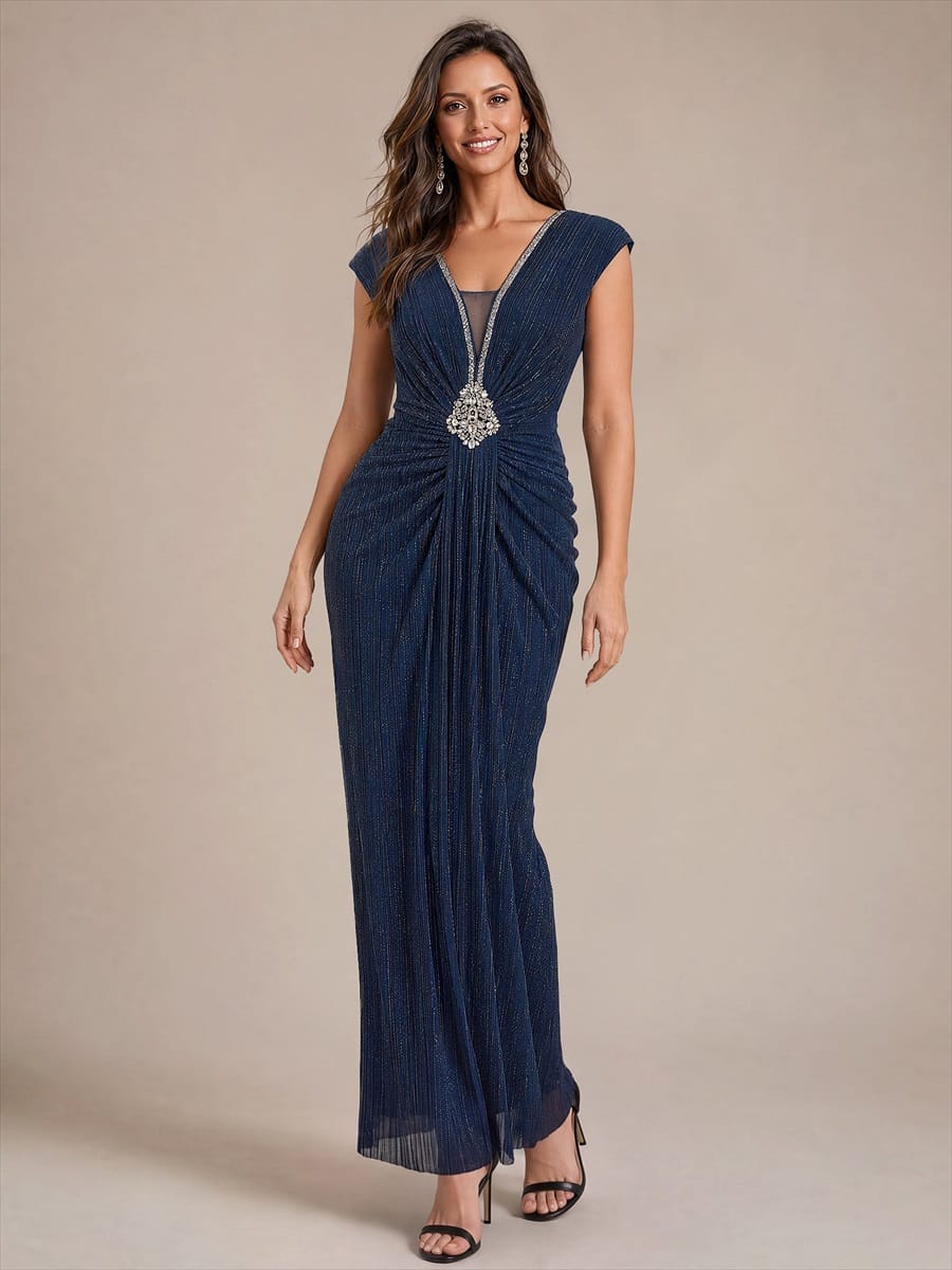 Bodycon Tulle V-Neck Maxi Evening Dress