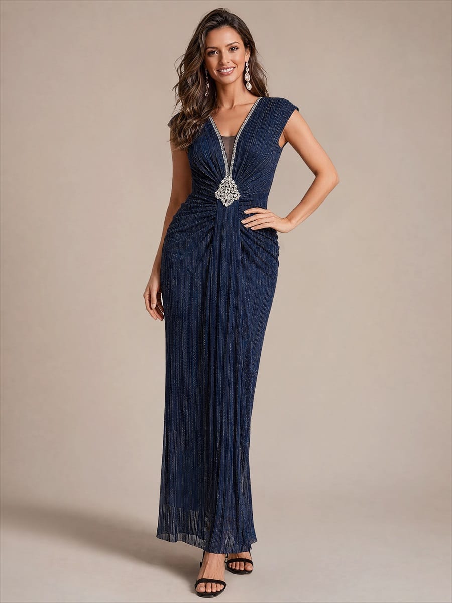 Bodycon Tulle V-Neck Maxi Evening Dress