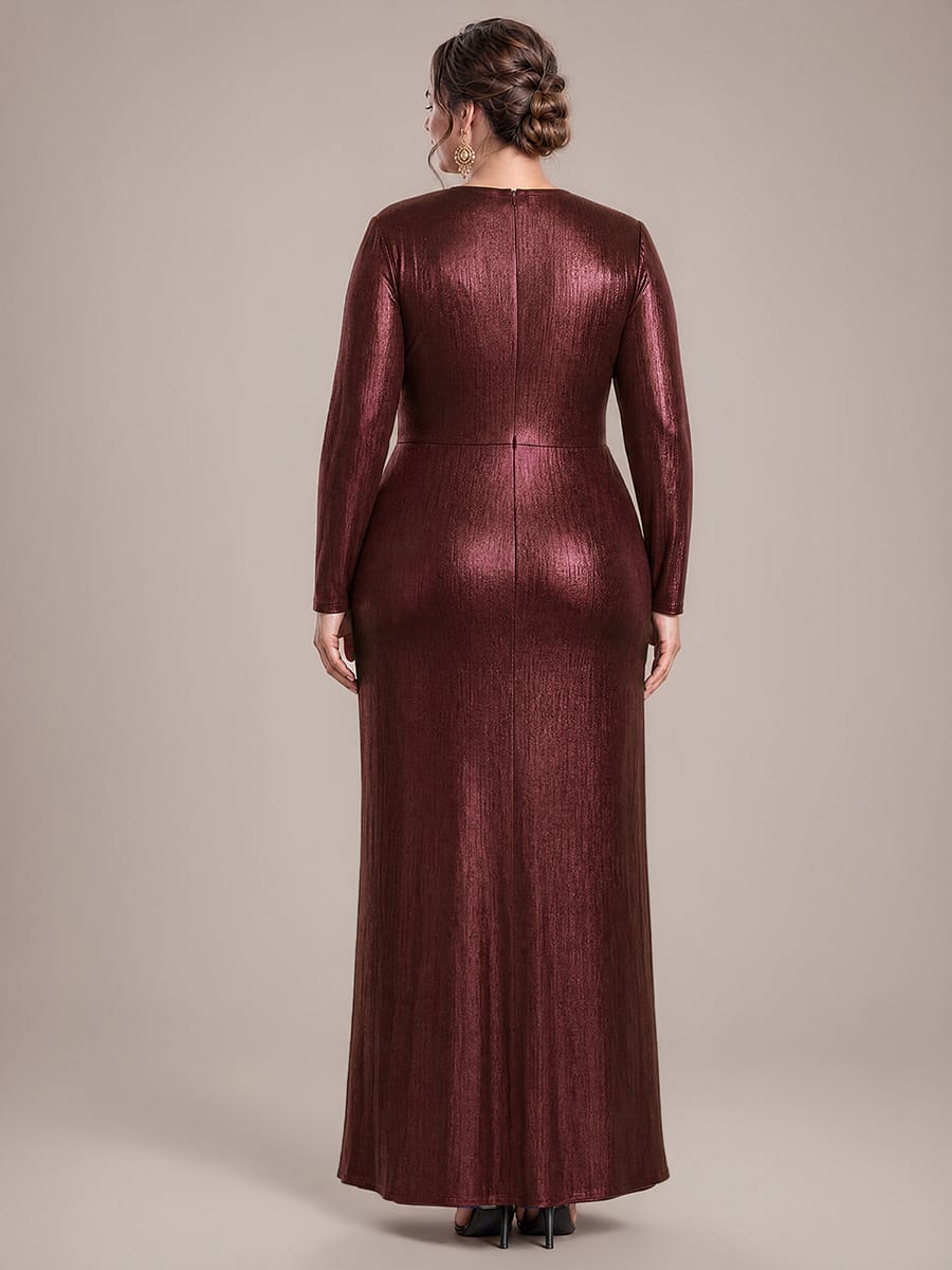 Twist Front V Neck Long Sleeve Evening Dress