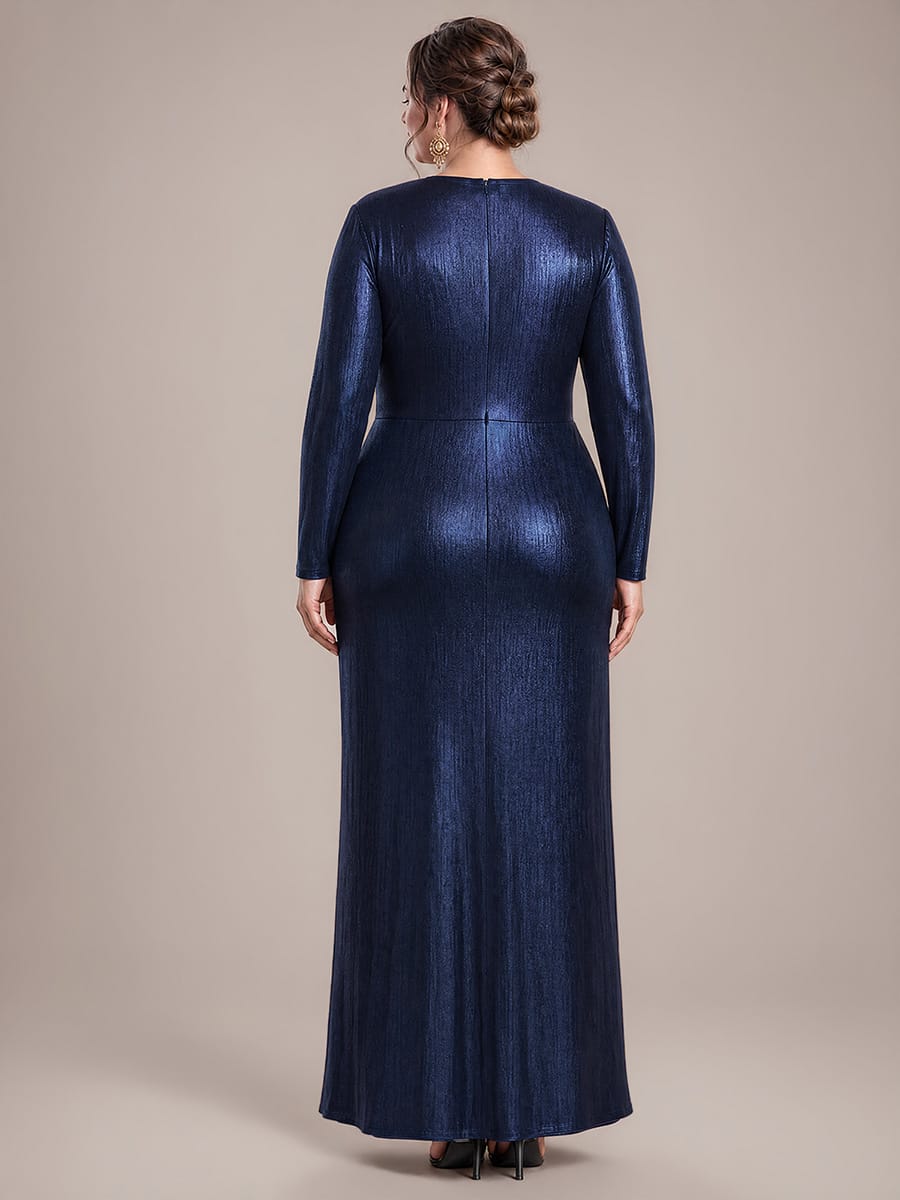 Twist Front V Neck Long Sleeve Evening Dress