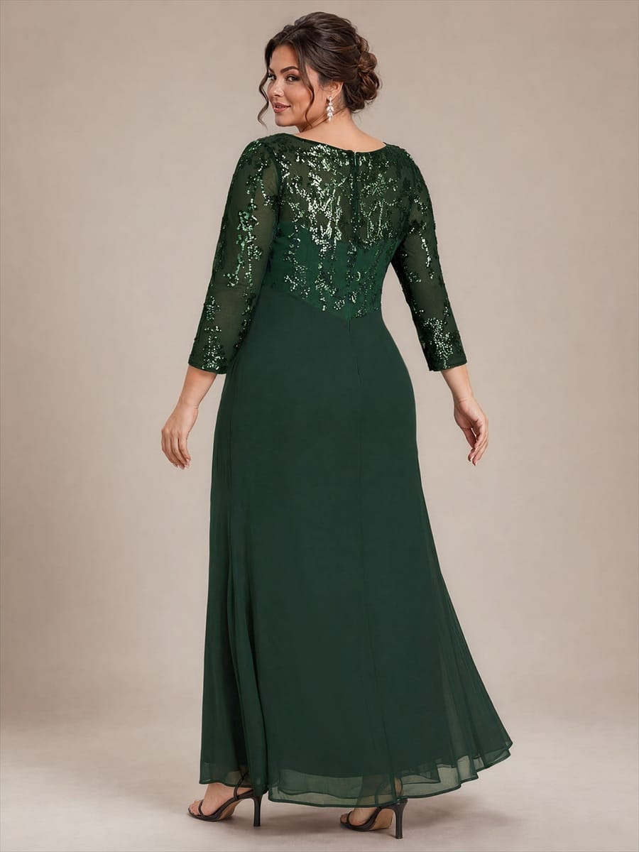 Sequin Bodice Twist Front Long Evening Dress