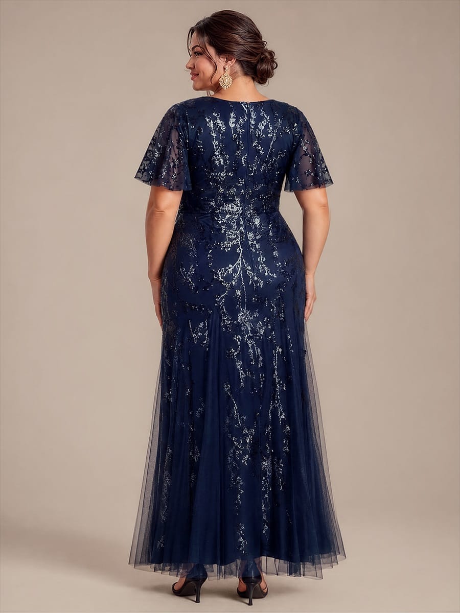 Embellished Ruffle Sleeve Maxi Evening Dress