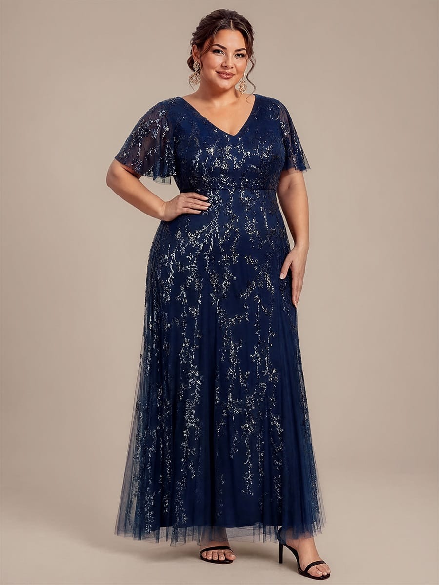 Embellished Ruffle Sleeve Maxi Evening Dress