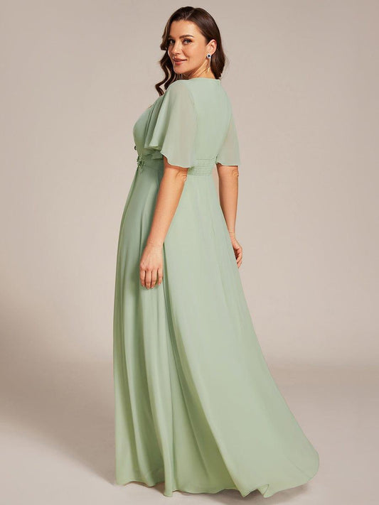 pretty ASPYN|Plus Size Pleated Short Sleeve Ruffled Maxi Evening Dress