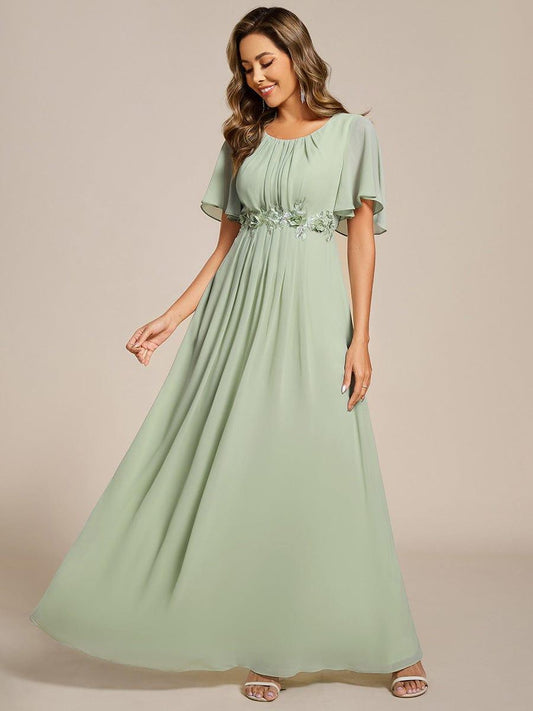ever ASPYN|Pleated Short Sleeve Ruffled Maxi Evening Dress